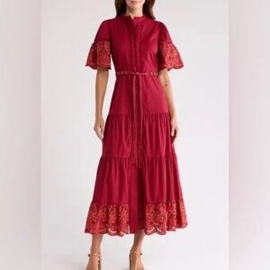 Love By Design Red Maxi Dress with Lace Trim